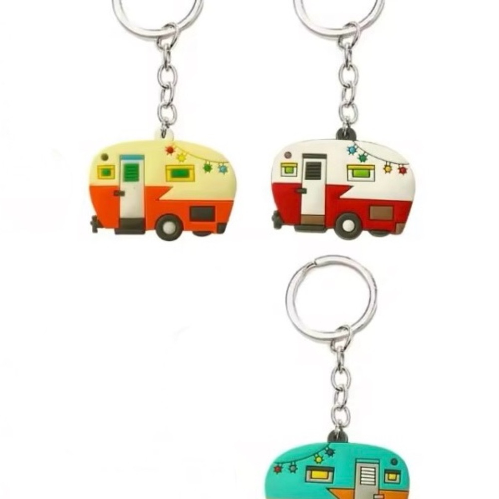 Set of 3 Retro Camper Trailer Rubber Keychains Gift Unisex Her Him Camping
